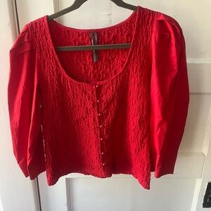 Anthropologie Red Textured Blouse